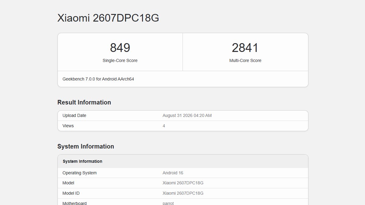 2607dpc18g geekbench Poco X8 5G
