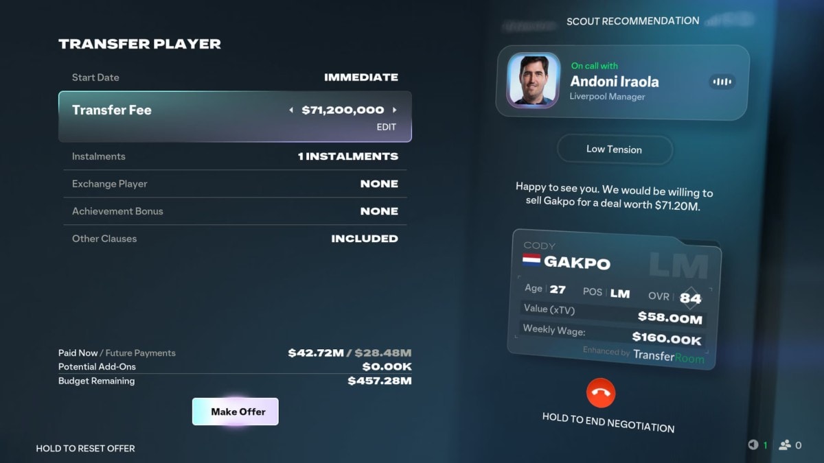 Iraola    Negotiation screen   Club stage 1 fc 27