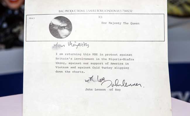 John Lennon's Letter To Queen Elizabeth II Valued At Euro 73,000