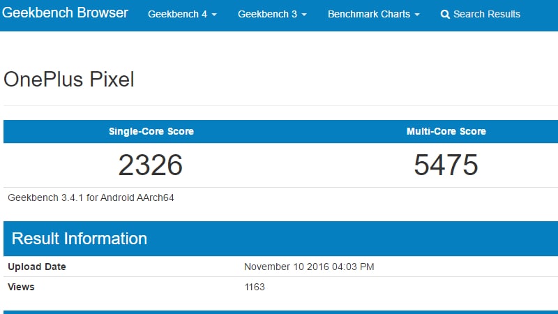 OnePlus Pixel Spotted on Geekbench Ahead of OnePlus 3T Launch