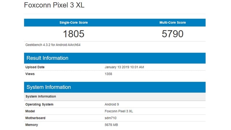 Pixel 3 Lite XL Allegedly Visits Geekbench, Shows Snapdragon 710 SoC and 6GB RAM