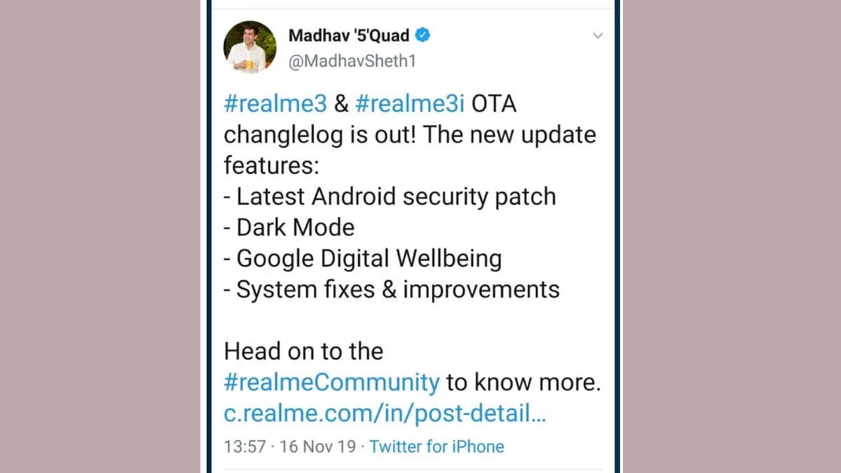 Realme India CEO Madhav Sheth Spotted Tweeting From an iPhone