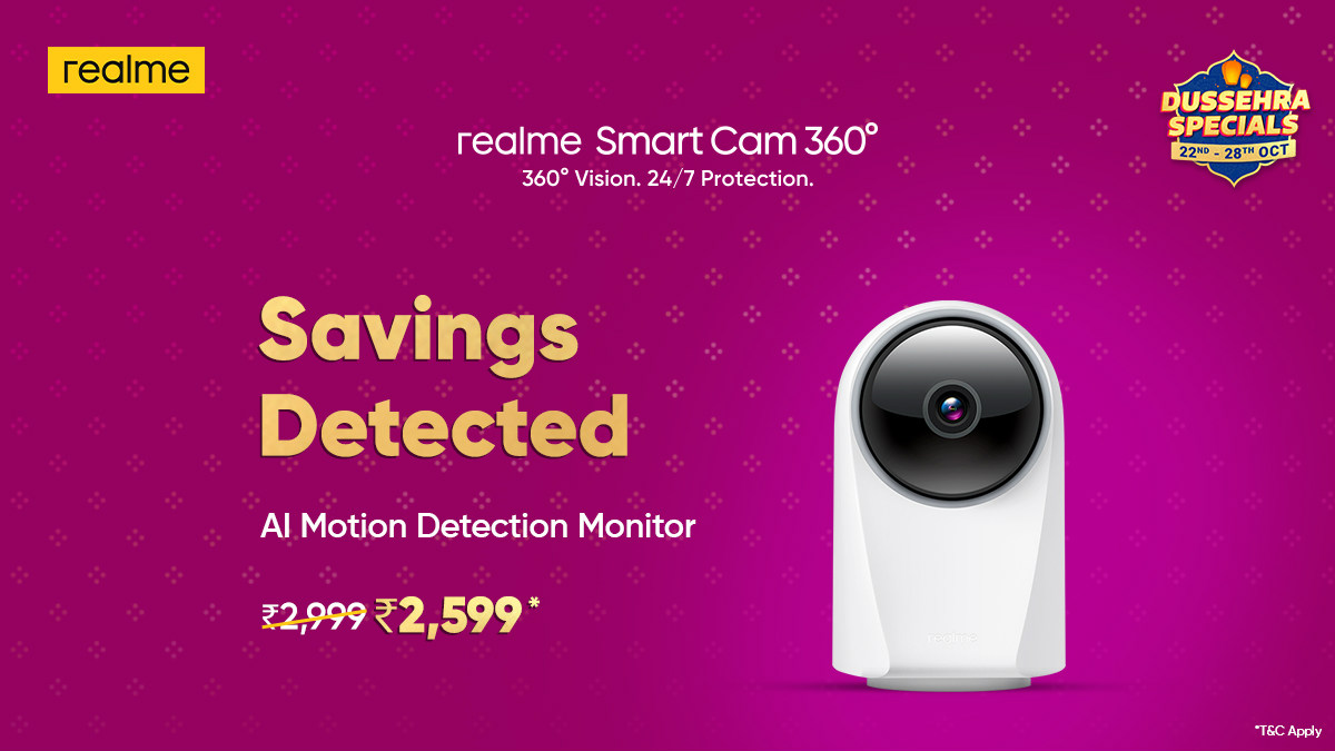Realme Smart Cam 360 Gets Dussehra Specials Sale Discount on Flipkart, Priced at Rs. 2,599