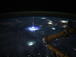 NASA Astronaut Captures Rare Red Sprite Over Storm from Space Station NASA Astronaut Captures Rare Red Sprite Over Storm from Space Station