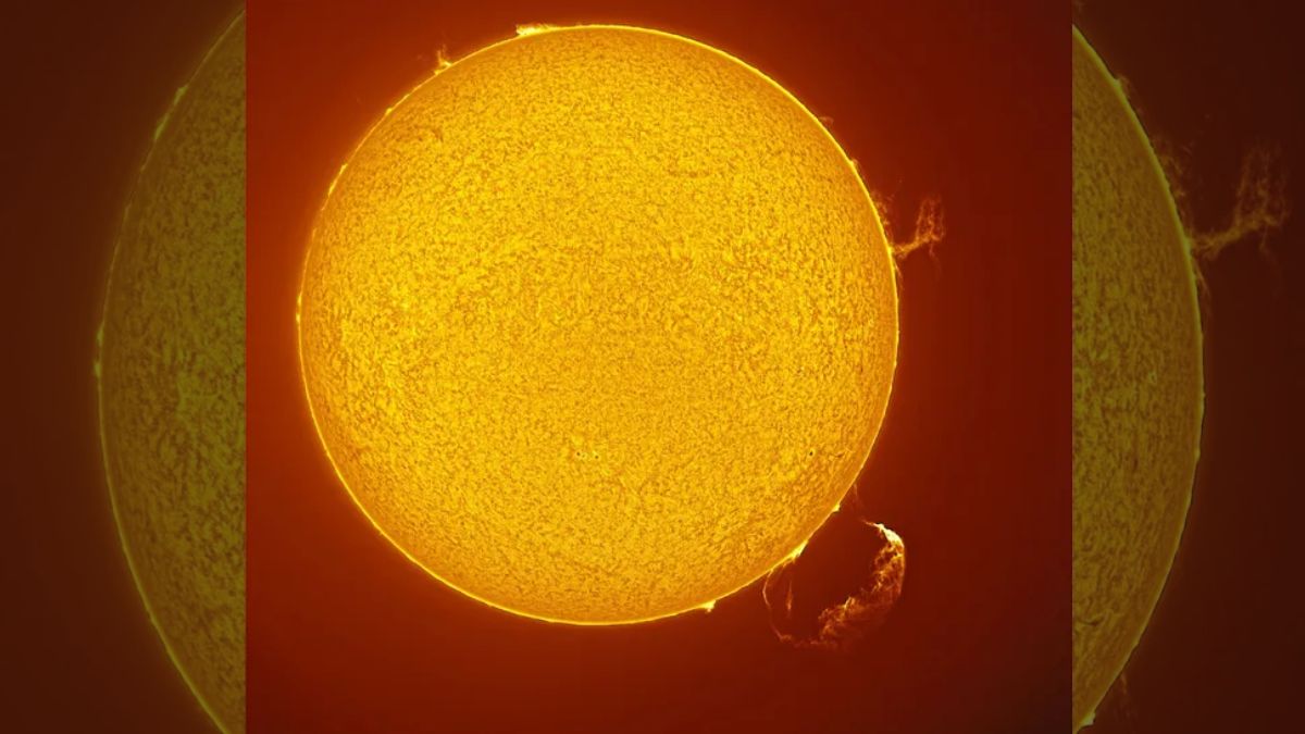 Rare Giant Solar Tornado and Plasma Eruption Captured Together on the Sun