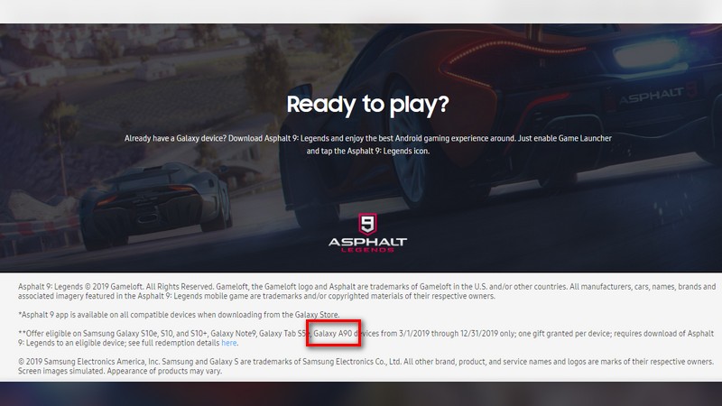 Samsung Galaxy A90 Spotted on Official US Website, Reveals Exclusive Asphalt 9 Content and Freebies