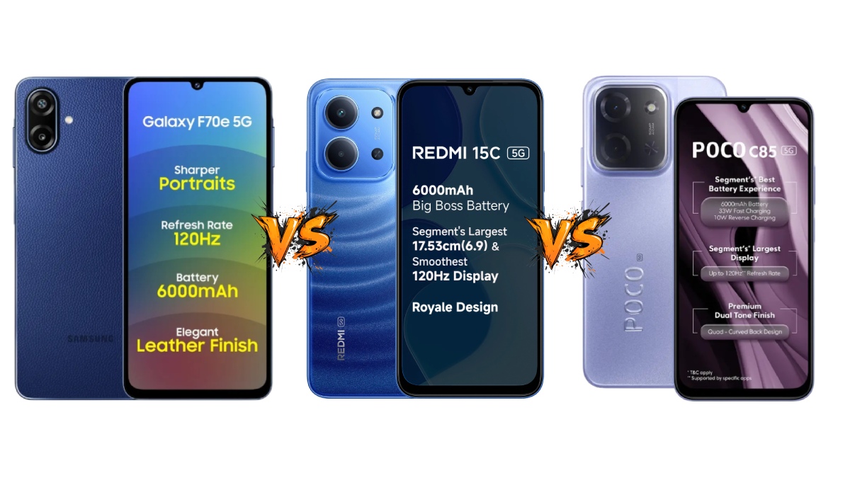 Samsung Galaxy F70e 5G vs Redmi 15C 5G vs Poco C85 5G: Price in India, Specifications and Features Compared