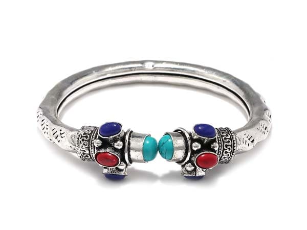 Silver Oxidised Kada Bangles Fabstreet German Silver Assorted Multicolor Stone Tribal Kada Bangle 1556010980495