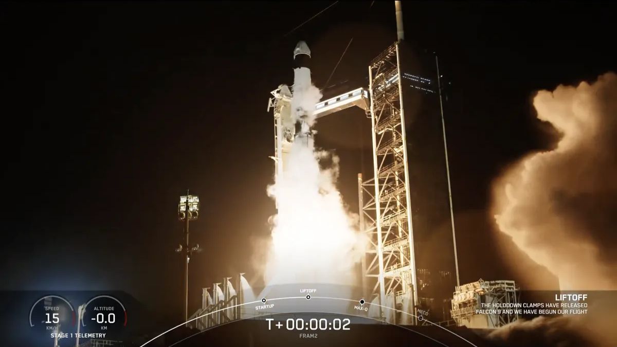 SpaceX Fram2 Mission Lifts Off, First Private Flight Over Earth's Poles