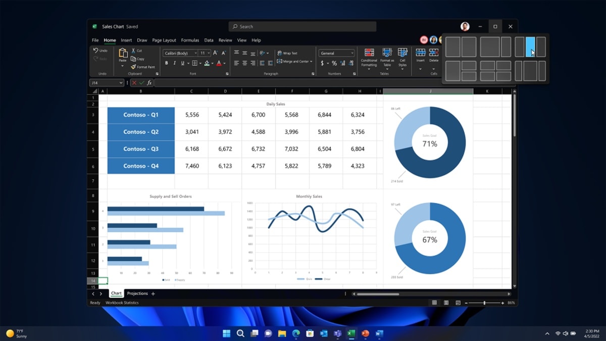 Windows 11 Snap Layouts در متن ویندوز 11