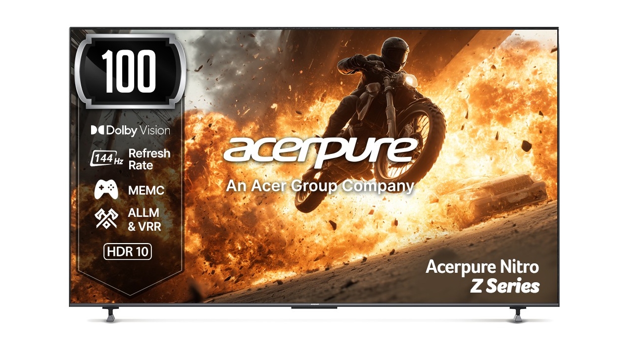 Acerpure Nitro Z Series 100-Inch QLED TV Launched in India With 144Hz Refresh Rate, Dolby Atmos Audio