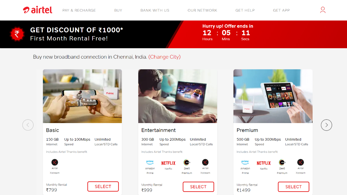 Airtel Xstream Fibre Broadband Service Offering Rs. 1,000 Discount to New Customers