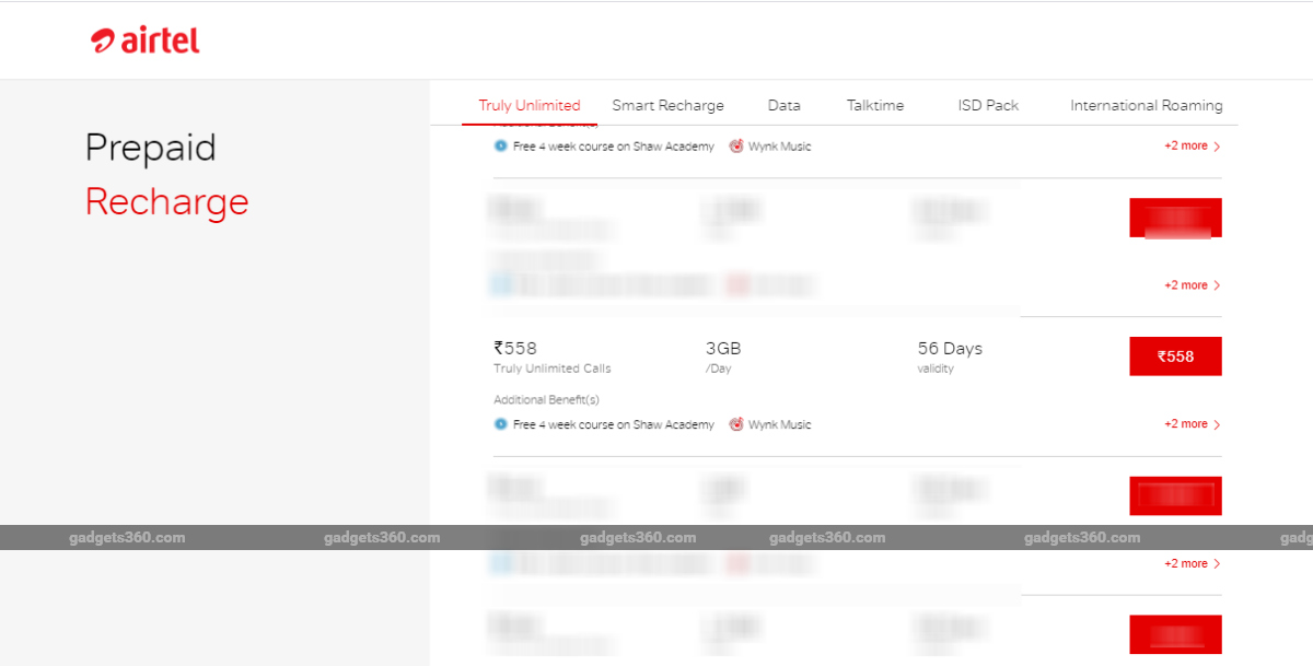 Airtel Rs. 558 Prepaid Recharge Plan Revised, Validity Reduced to 56 Days: All Details