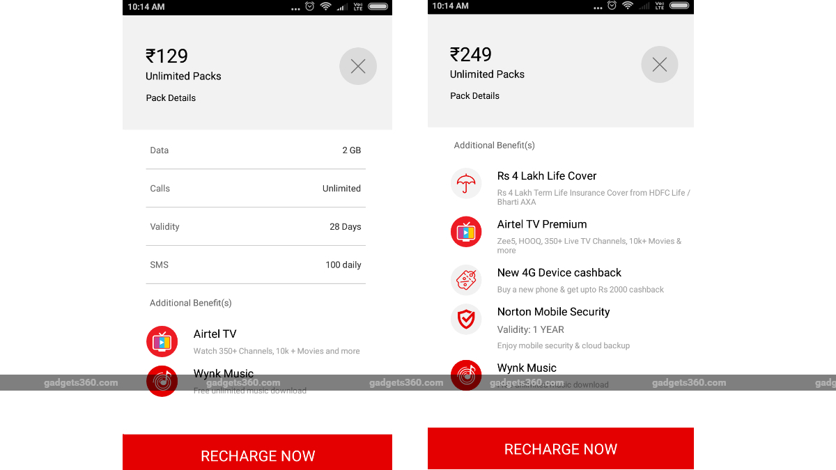 Airtel Revises Rs. 129 and Rs. 249 Prepaid Plans, Offers Rs. 4 Lakh Life Insurance Cover