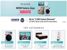 Amazon Wow Salary Days Sale Kicks Off With Up to 60 Percent Discount on TVs, Home Appliances, Other Offers Amazon Wow Salary Days Sale Kicks Off With Up to 60 Percent Discount on TVs, Home Appliances, Other Offers