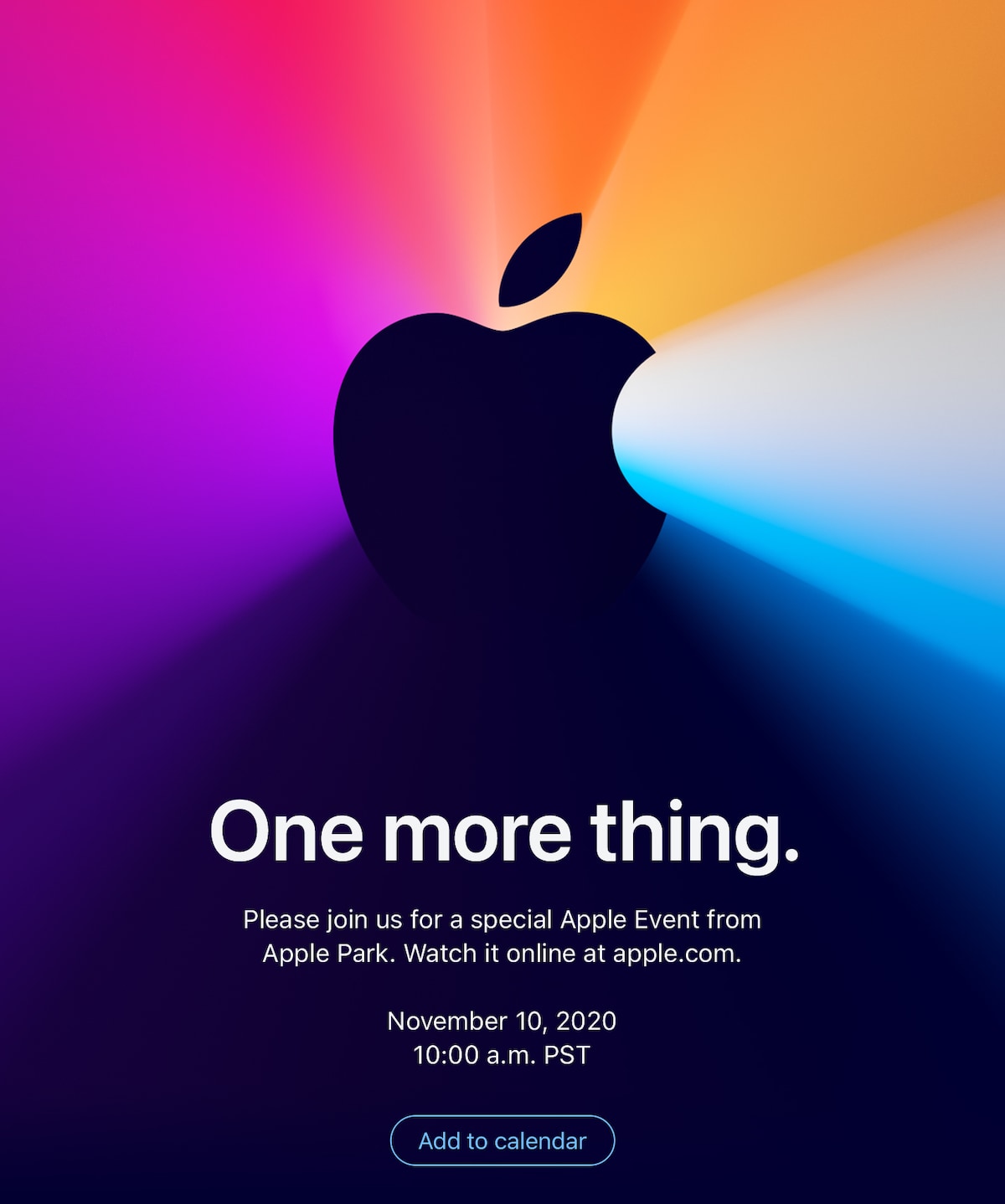 Invitation à l'événement Apple pour le 10 novembre le silicium d