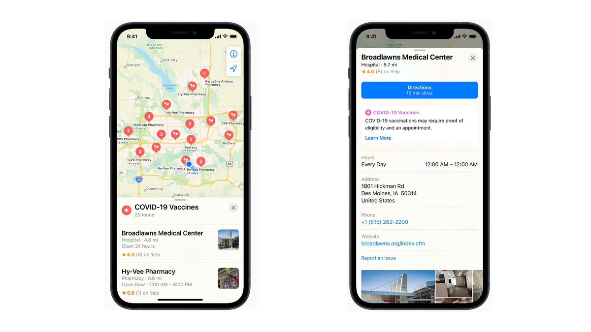 Apple Maps Now Shows COVID-19 Vaccination Centres in the US