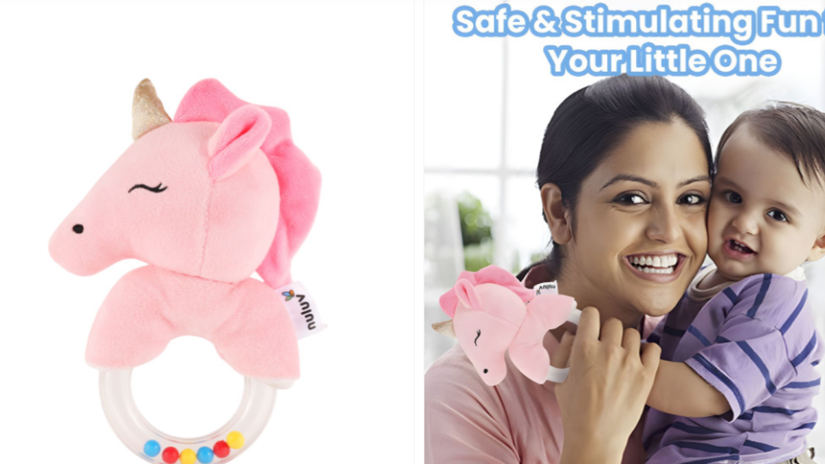 Nuluv Infant Unicorn Babies 3+ Months Sound Ring Rattle Toy