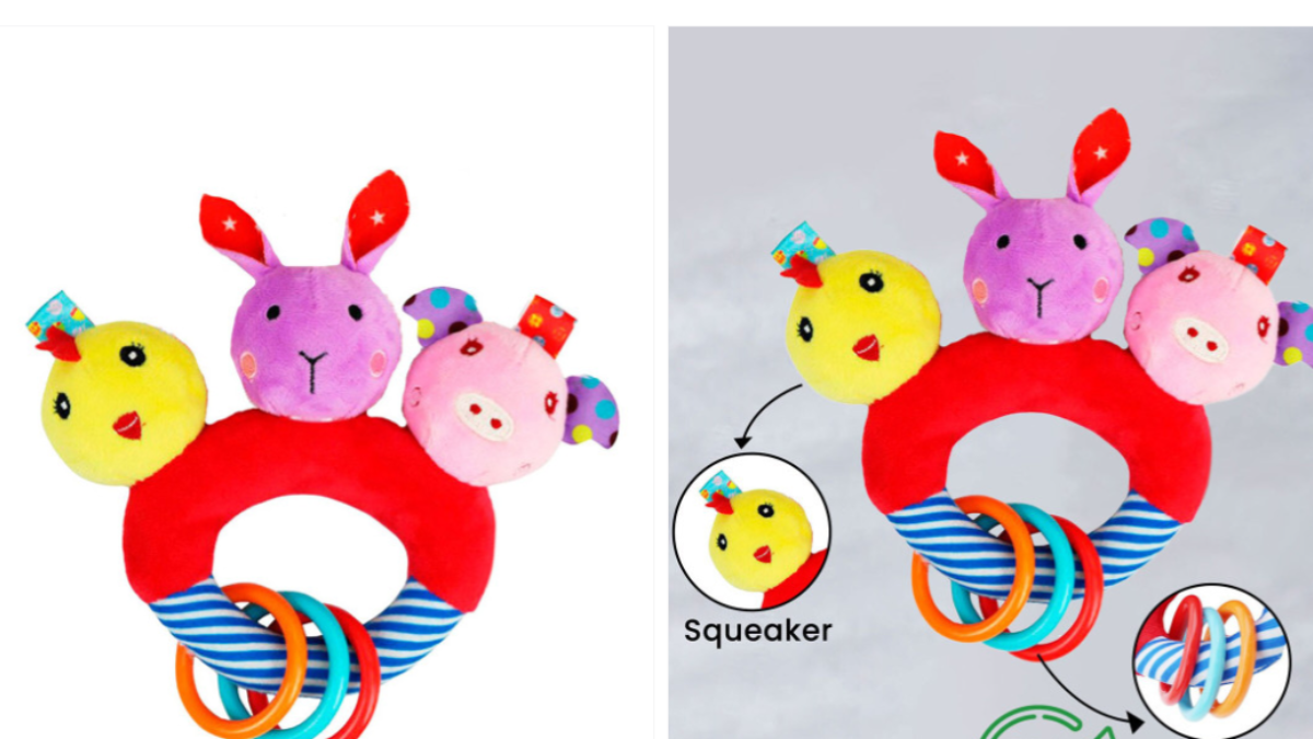 Baby Moo Infants Farm Animals Squeaker Teething Ring Handheld Rattle Toy