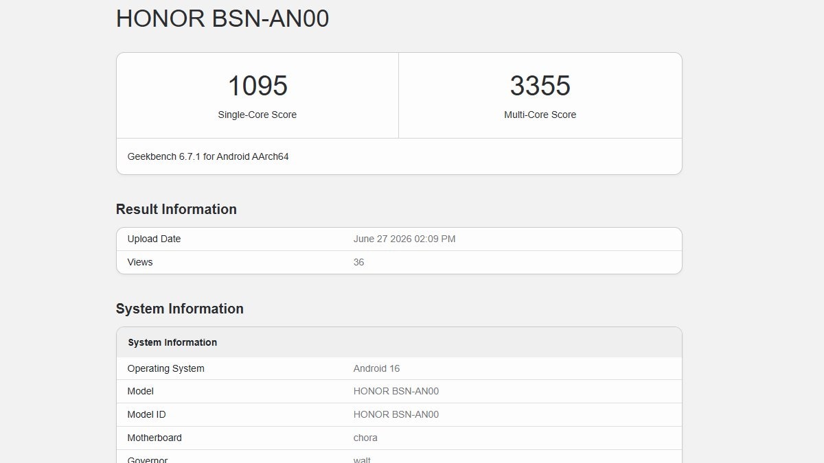 bsn an00 geekbench Honor X80 Pro Max