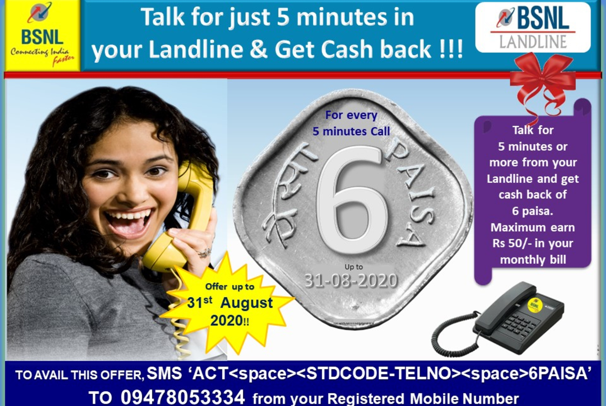 BSNL Again Extends Six Paisa Cashback Offer For Broadband and FTTH Customers to August 31