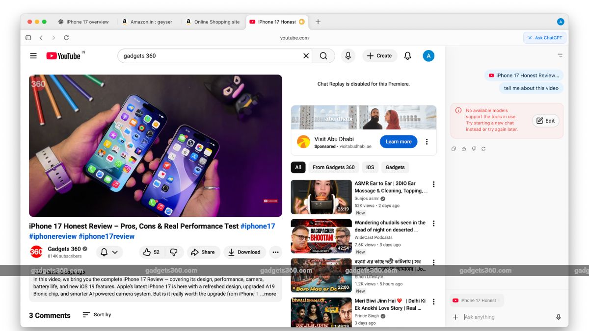 chatgpt atlas youtube glitch ChatGPT Atlas YouTube error message