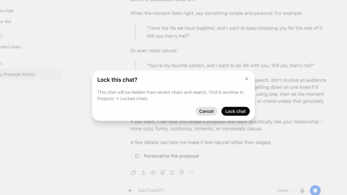 ChatGPT Locked Chats Feature to Hide Sensitive Conversations Rolling Out to Free, Plus and Other Users