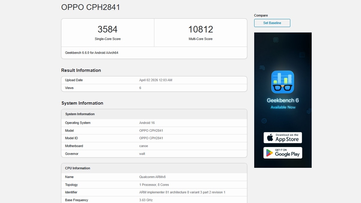 cph2841 geekbench Oppo Find X9 Ultra