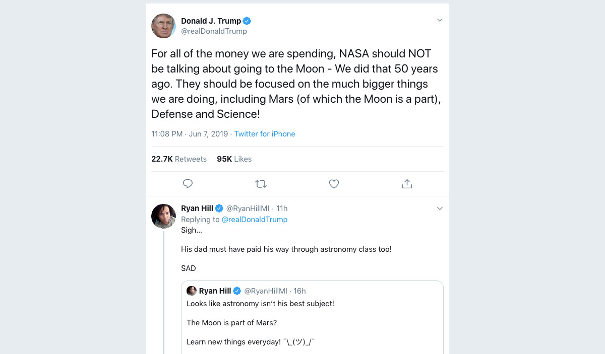Trump Gets Trolled After Tweeting That the Moon Is Part of Mars