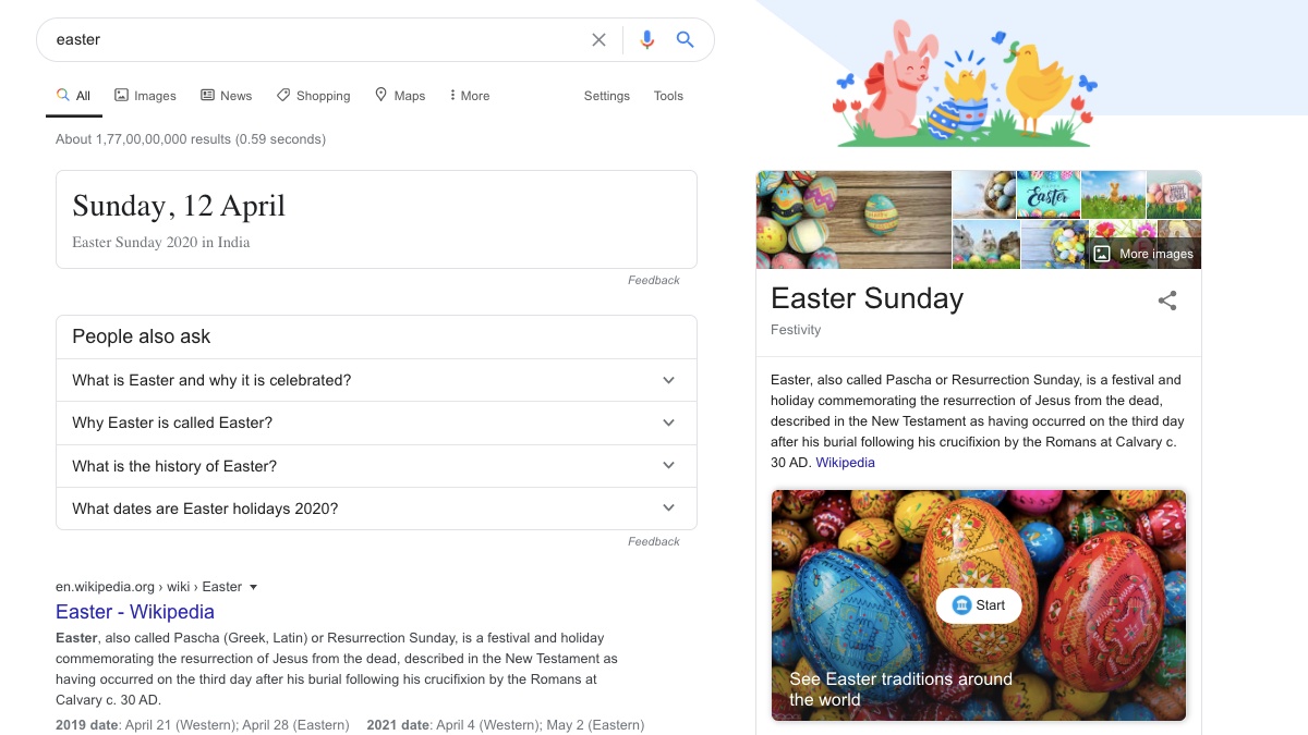 Google Search Adds Actual Easter Eggs and 3D Easter Bunny to Mark Easter