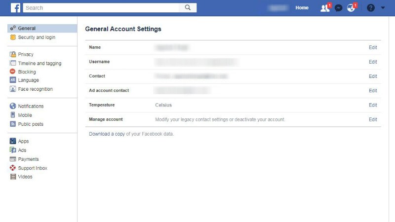 facebook general settings Facebook general settings