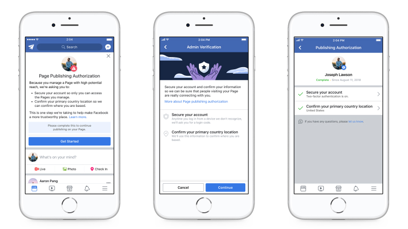Facebook Pages Get Publishing Authorisation, New Requirements for Those Who Manage Pages