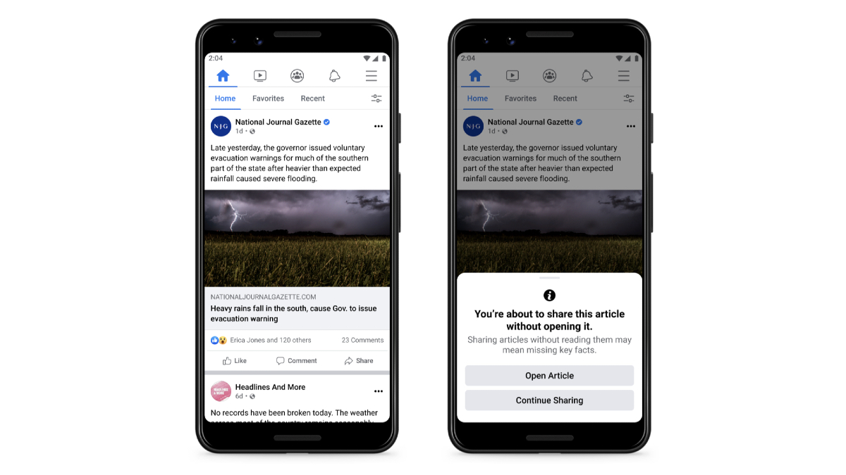 Facebook to Prompt Users Before Sharing Unread Links to Curb Spread of Fake News