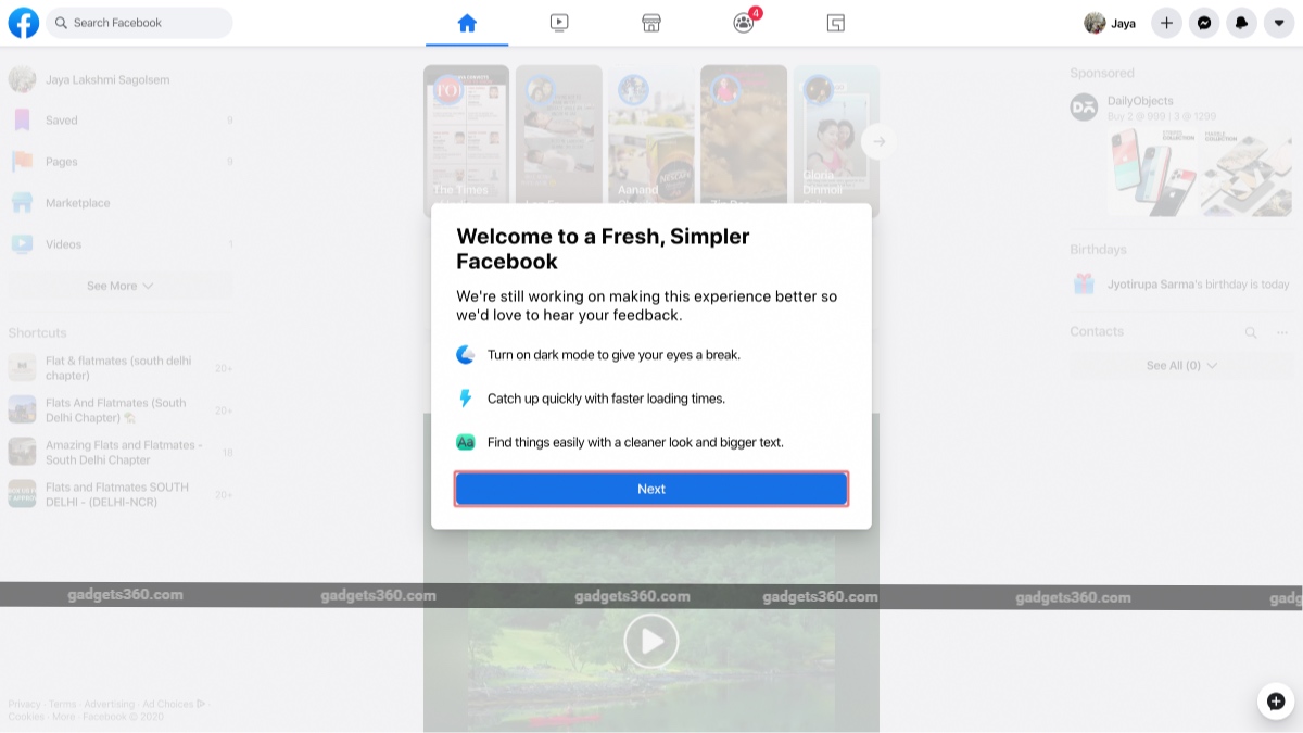 Facebook Desktop Redesign Rolling Out to Users Worldwide; Dark Mode, Centralised Tabs and More