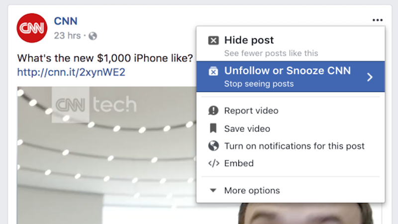 Facebook Snooze Button Rolling Out, Lets You Temporarily Unfollow a Person