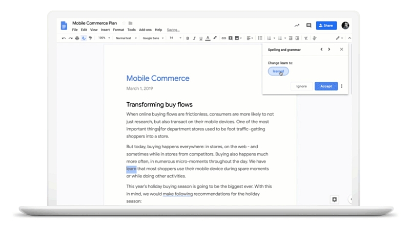 Google's G Suite Gets AI-Based Grammar Suggestions