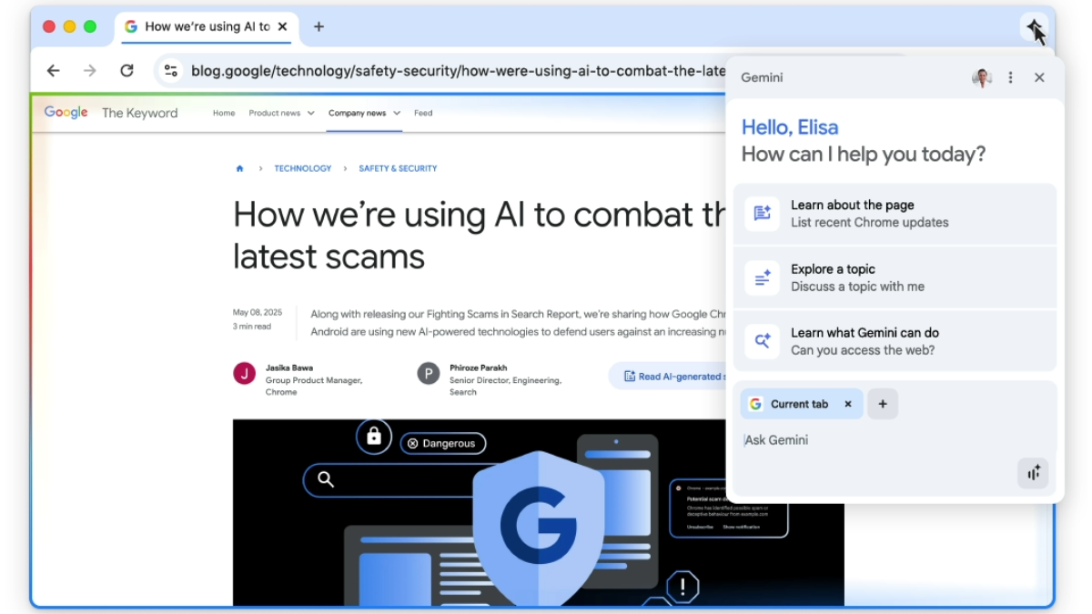 Google Rolls Out Gemini in Chrome Browser to Introduce AI Agentic Capabilities, Safety Features For Users