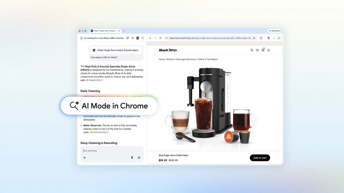 Google Chrome Gets AI Mode Update With Side-by-Side Browsing, Contextual Search Tools