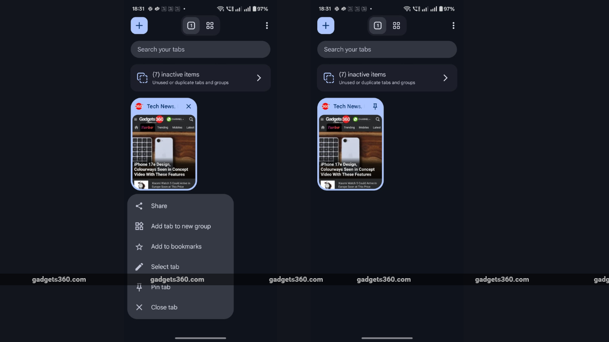 google chrome pinned tabs android inline Google Chrome