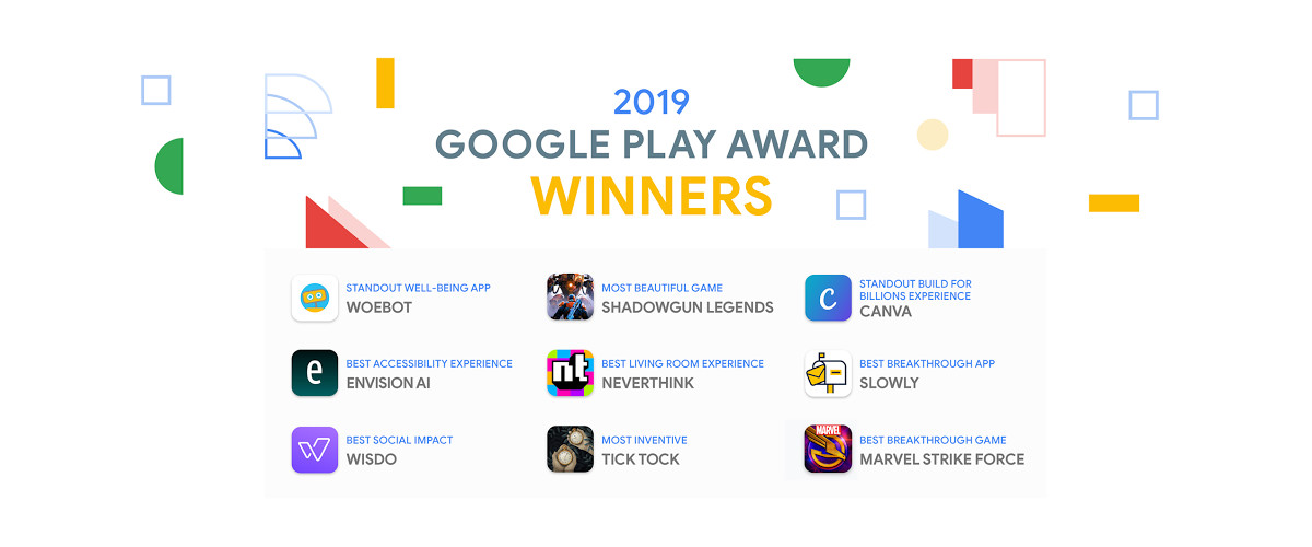 Google Play Awards for 2019 Announced: Canva, Slowly, Woebot, Tick Tock, MARVEL Strike Force Among Winners
