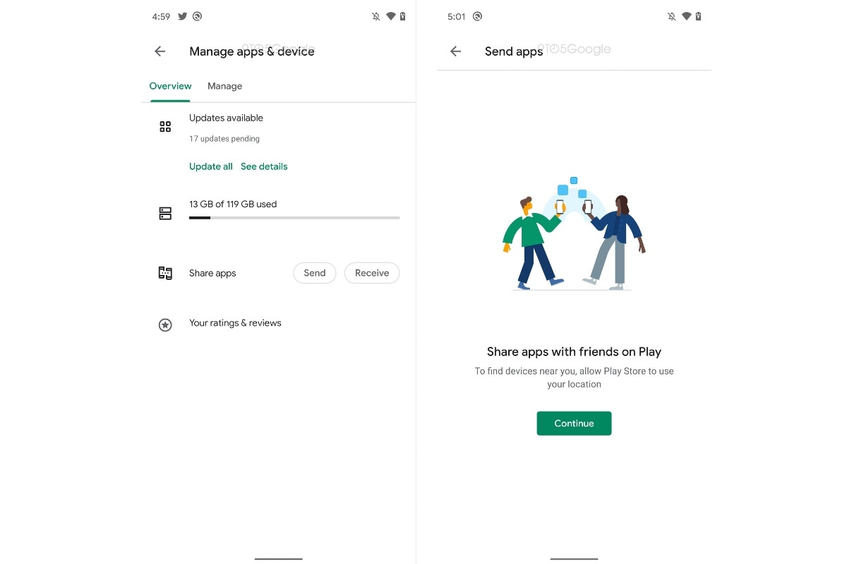 google play store peer to peer app sharing screenshots 9to5google Google Play