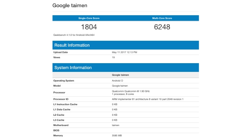 Google Pixel 'Taimen' Spotted on Benchmark Site With 4GB of RAM