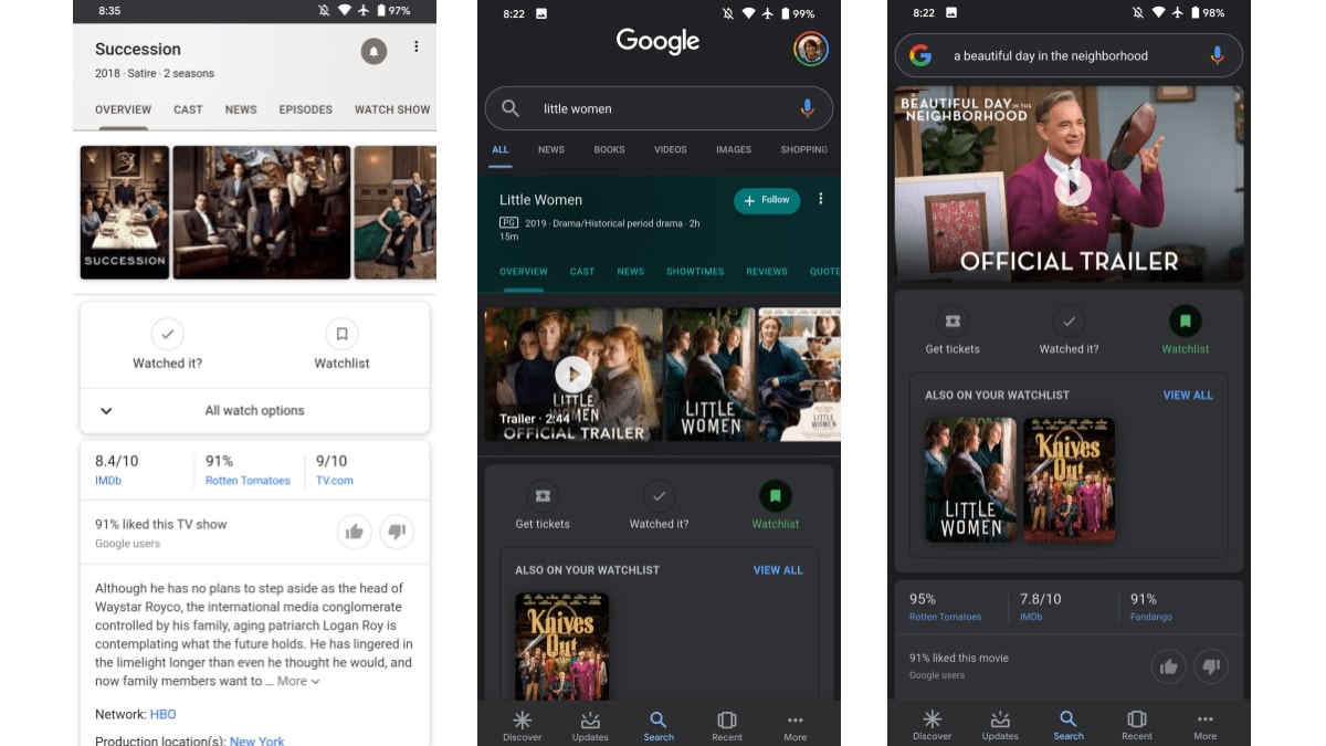 Google’s New ‘Watchlist’ Feature Lets You Bookmark Movies and TV Shows, Mobile Only for Now