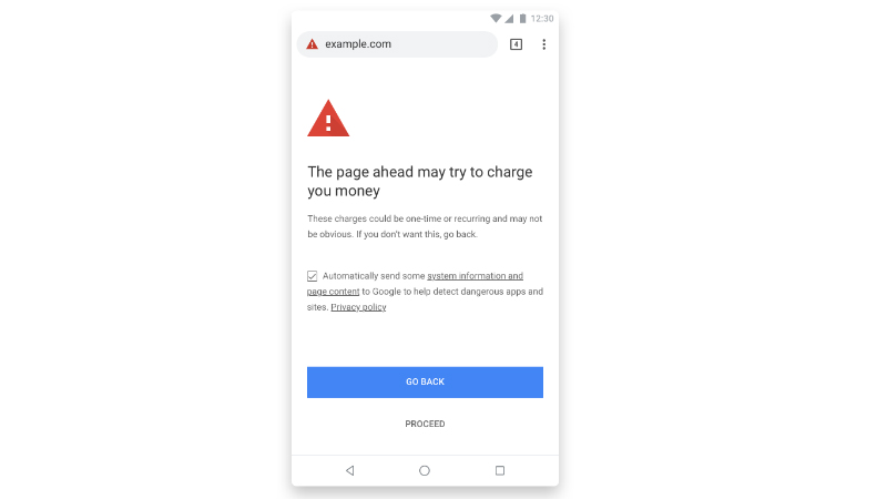 Chrome 71 to Start Showing Warning Alerts on Unclear Billing Websites