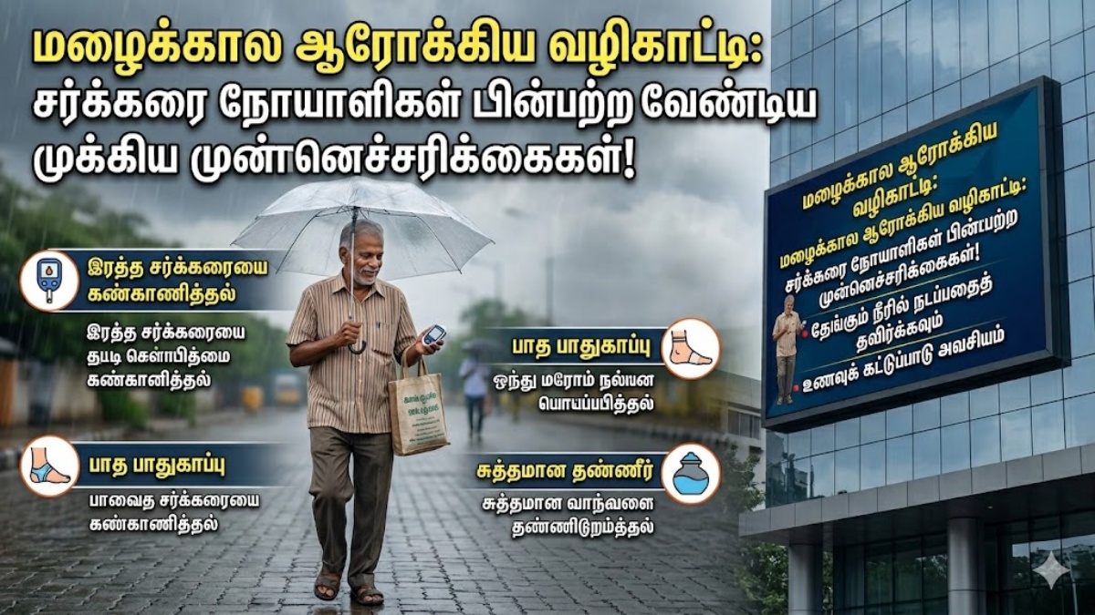 மழைக்கால சர்க்கரை நோய் வழிகாட்டி: பாதுகாப்பாக இருக்கப் பின்பற்ற வேண்டிய 8 முக்கிய முன்னெச்சரிக்கைகள்!