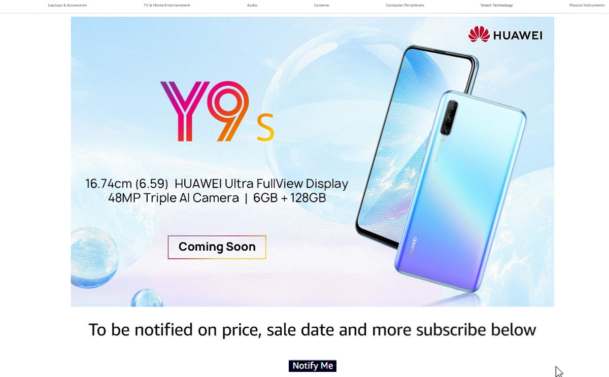 Huawei Y9s Registrations Go Live on Amazon India, Launch to Follow Soon