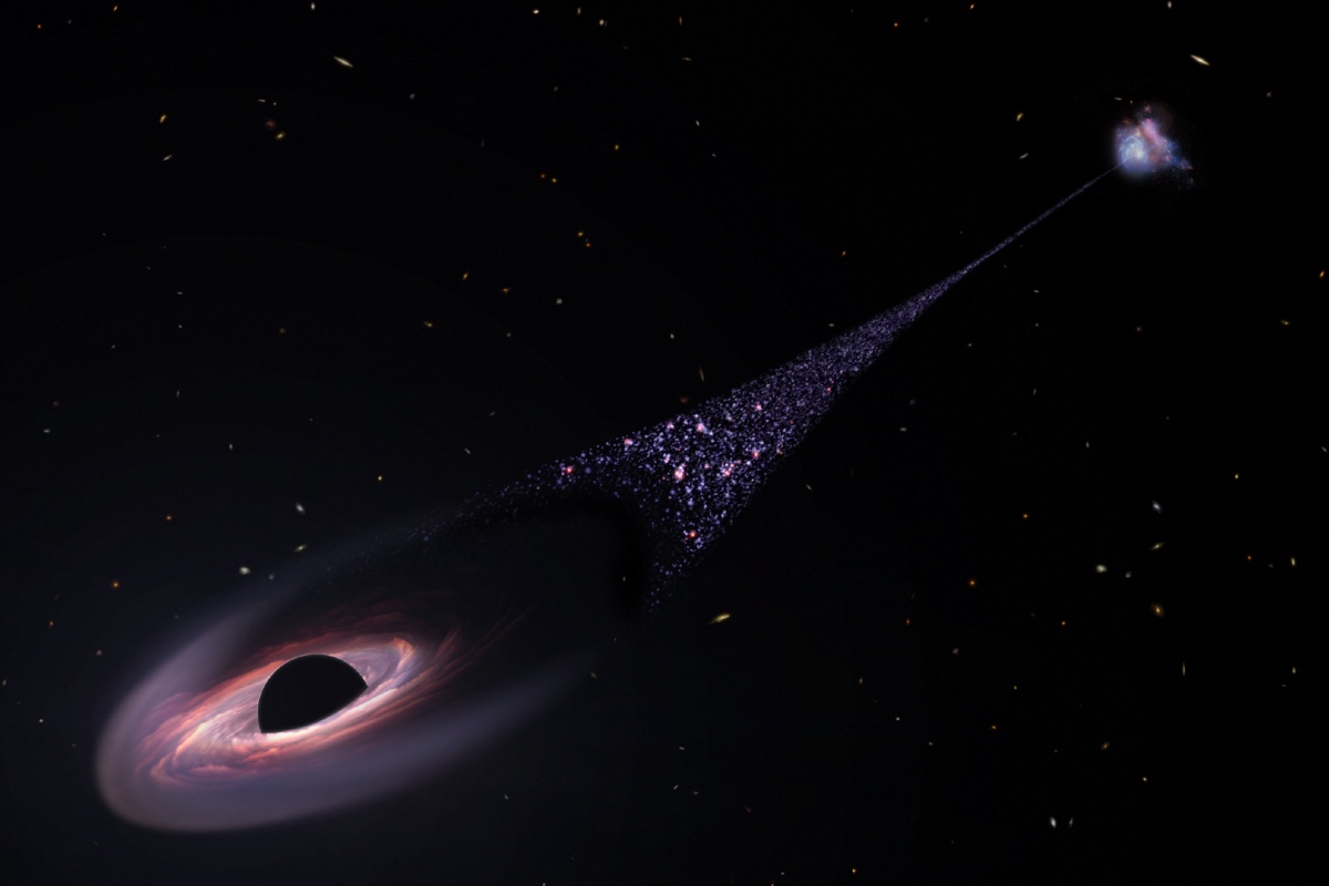 NASA's Hubble Telescope Spots Runaway Supermassive Black Hole Leaving Behind Trail of Newborn Stars