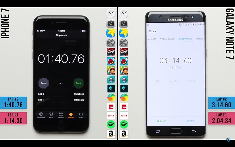 iPhone 7 Destroys Samsung Galaxy Note 7 in Real World Speed Test