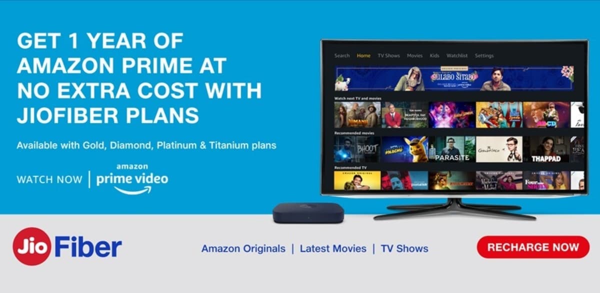 Free One-Year Amazon Prime Subscription for Jio Fiber users