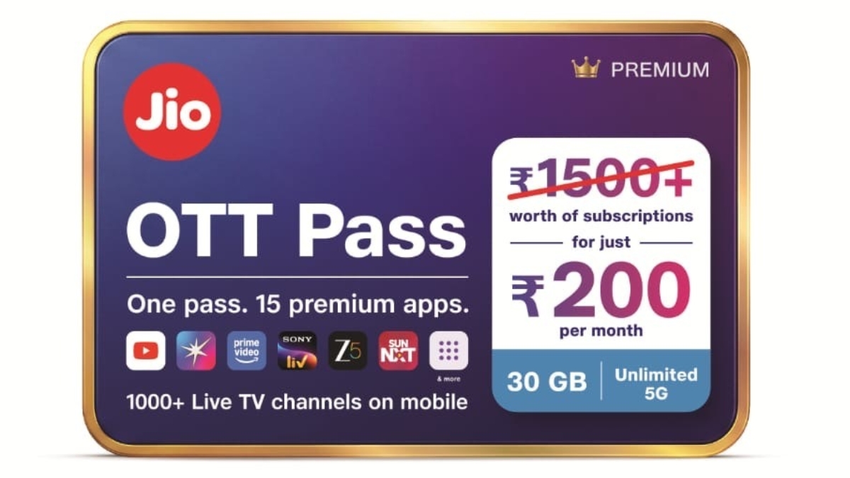 Jio OTT Pass Launched in India With Access to 12+ OTT Platforms, Live TV Channels and 30GB Data: Price, Benefits